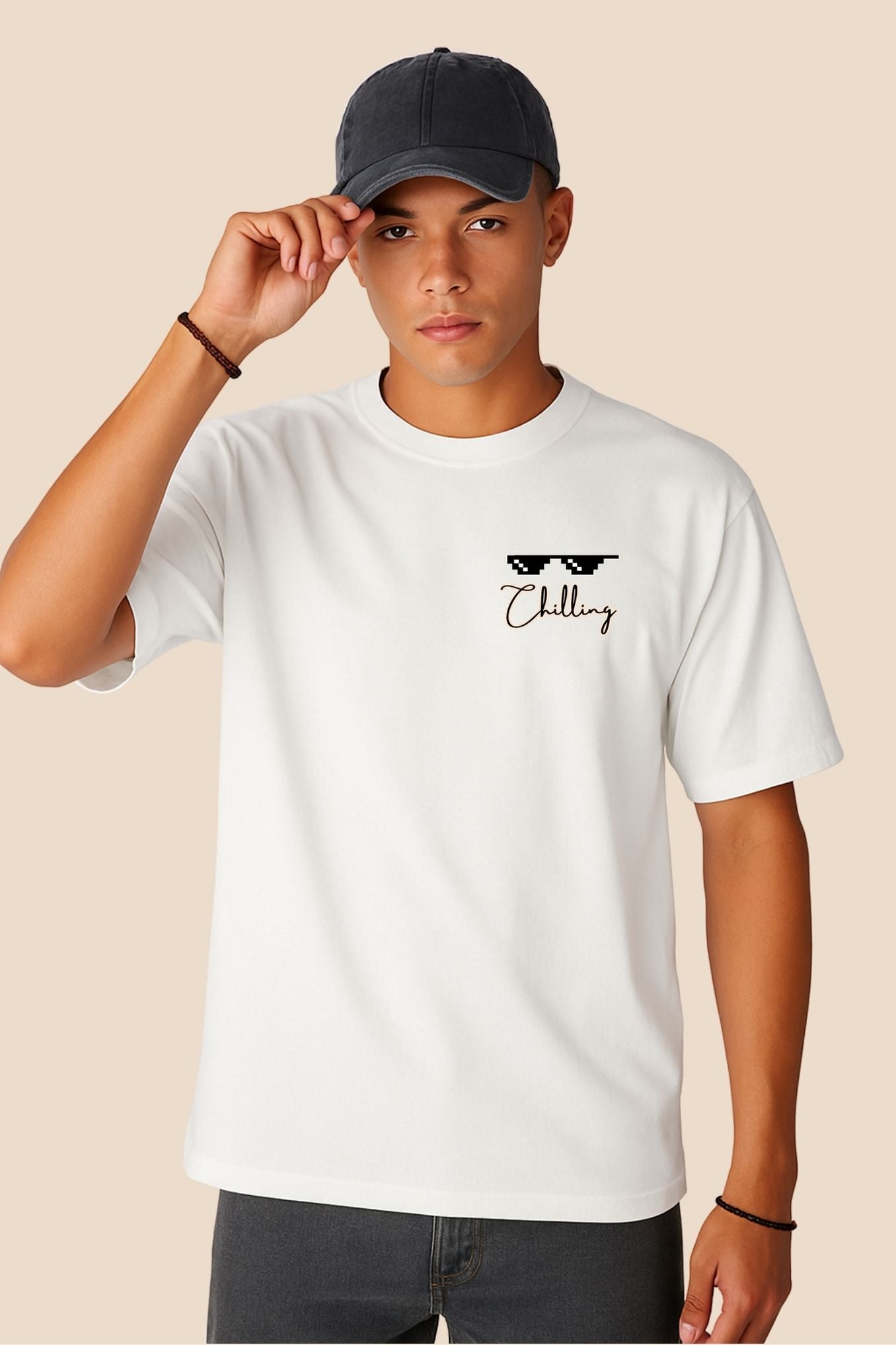 Oversized Cotton Printed T-Shirt for Men - Chilling Thug Life